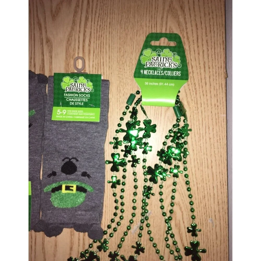 New Bundle of 3 St Patrick's Day Socks & 4 Beads